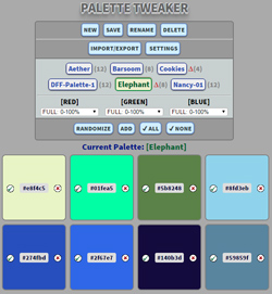 Overview screenshot showing main commands and colors in a palette.